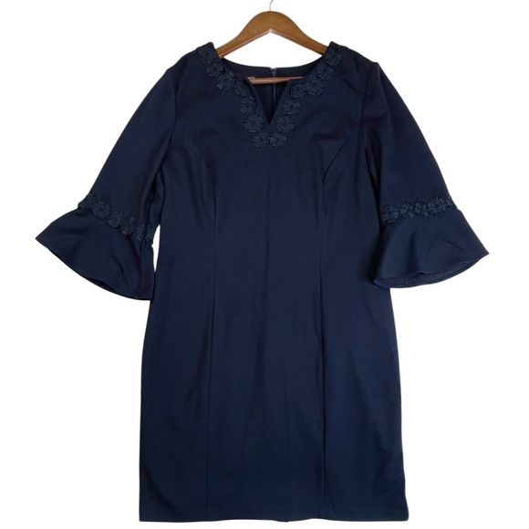 Talbots EMBROIDERED FLOUNCE-SLEEVE SHIFT DRESS Event Wedding Guest Party 14P - Picture 2 of 12